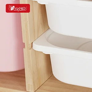 2026 Wooden Kids Storage Cabinets with 5 Plastic Bins, Toy Organizer Cabinet for Playroom W08C414