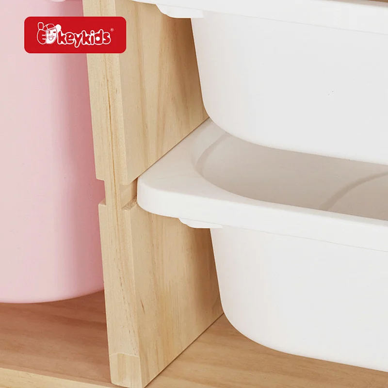 2026 Wooden Kids Storage Cabinets with 5 Plastic Bins, Toy Organizer Cabinet for Playroom W08C414